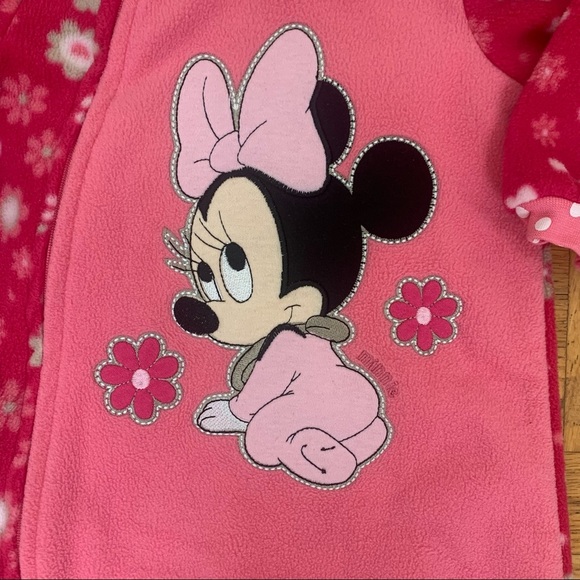 🌟3/$15🌟Disney Pink Floral Baby Minnie Mouse Fleece Footie Pajamas Onesie Sz 12M - Picture 3 of 9